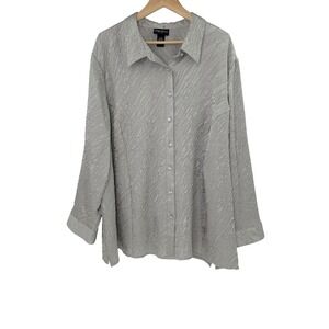Maggie Barnes Petite 3XWP Silver‎ Textured Button Front Blouse Shirt
